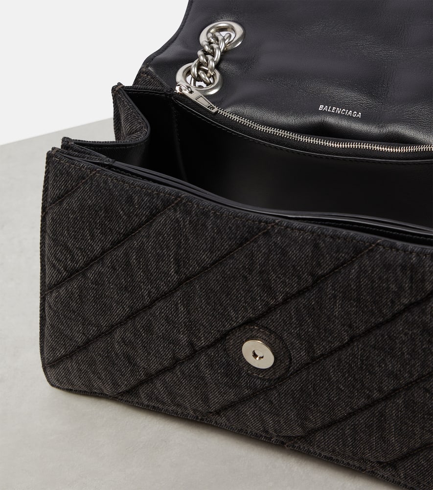 Balenciaga Crush Medium Denim Shoulder Bag In Black