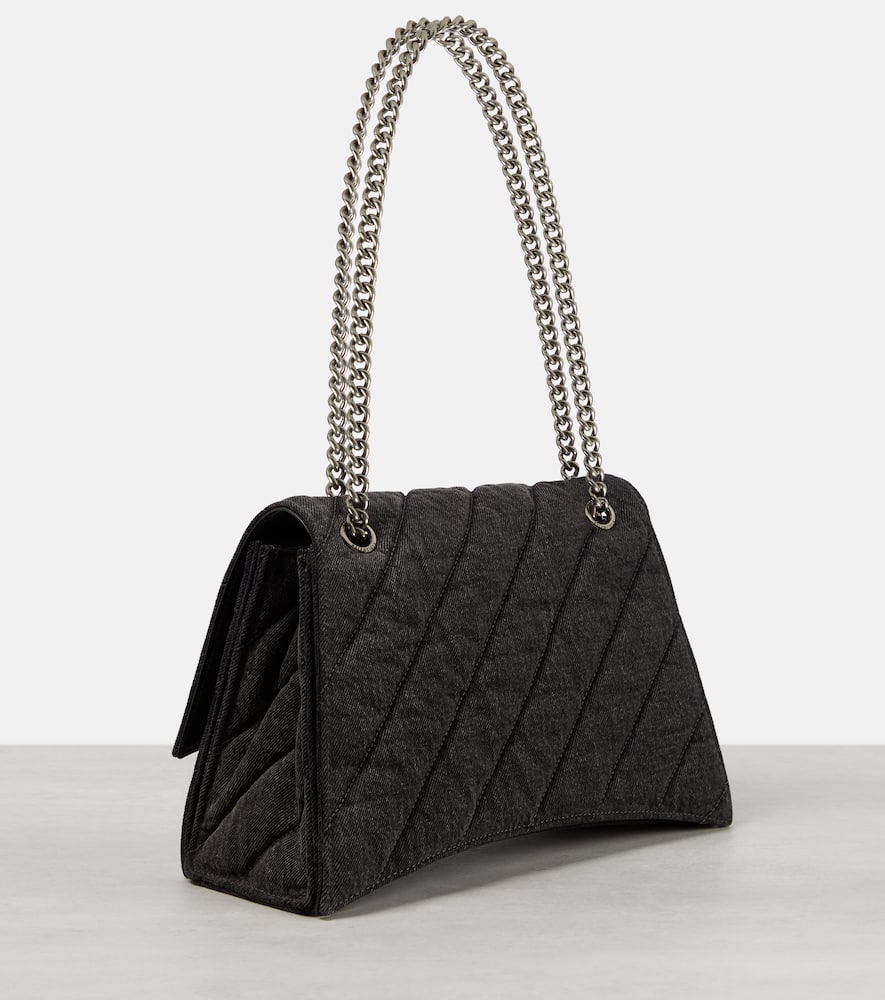 Balenciaga Crush Medium Denim Shoulder Bag In Black