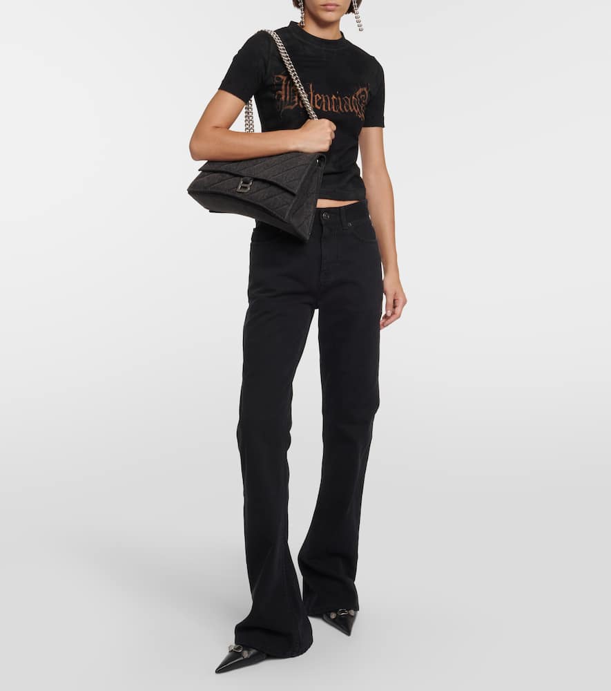 Balenciaga Crush Medium Denim Shoulder Bag In Black