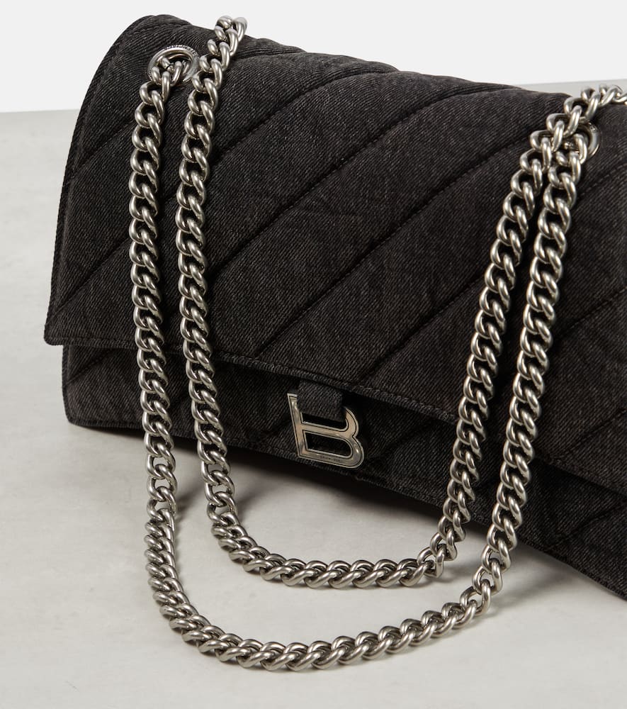 Balenciaga Crush Medium Denim Shoulder Bag In Black
