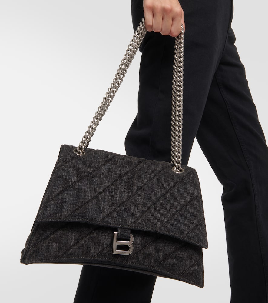 Balenciaga Crush Medium Denim Shoulder Bag In Black