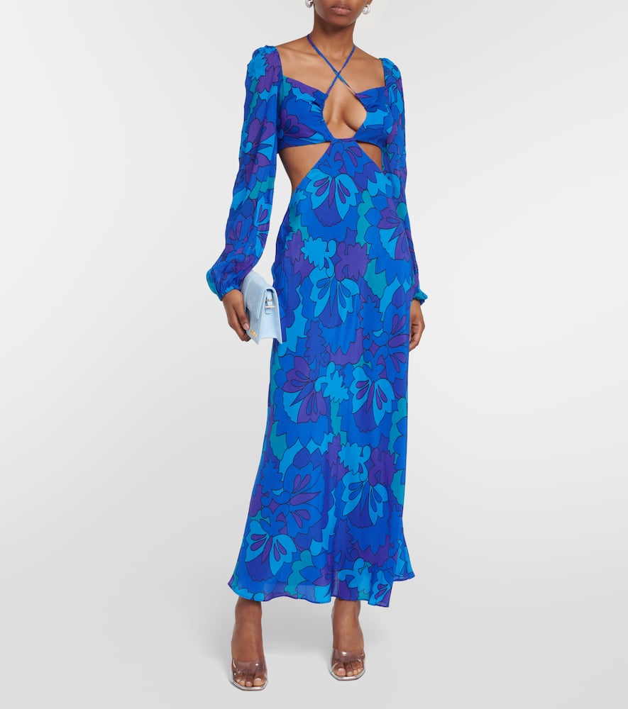 Shop Rixo London Kamilla Printed Georgette Maxi Dress In Blue