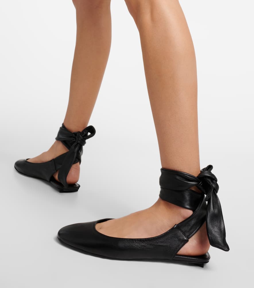 Shop Attico Cloe Leather Slingback Flats In Black