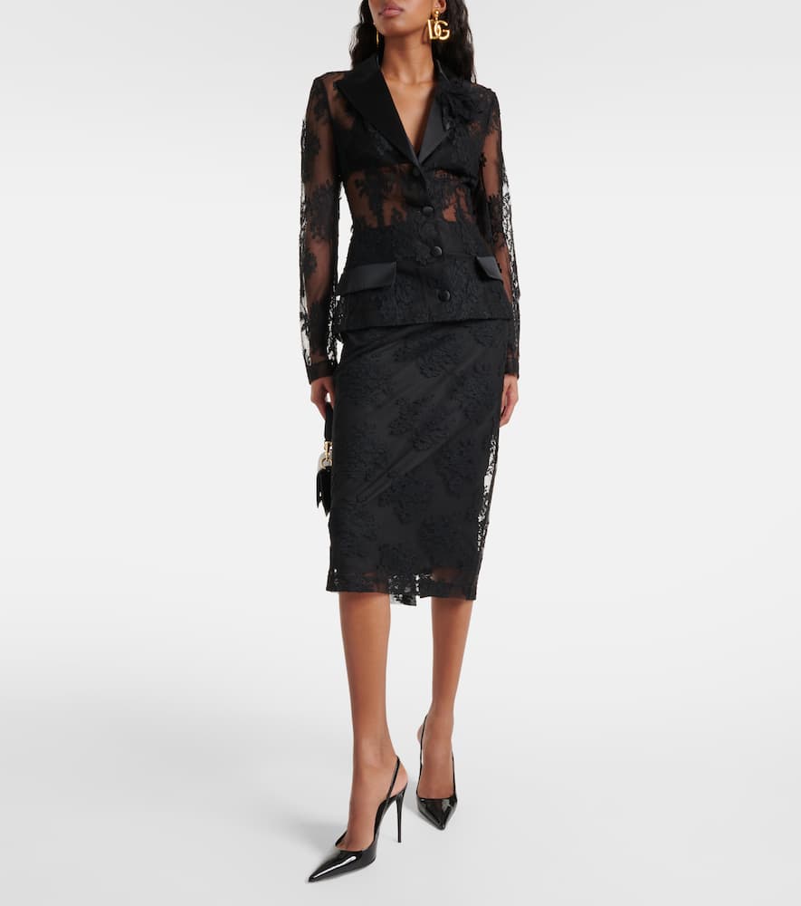 Dolce & Gabbana Cotton And Lace Midi Skirt In Black