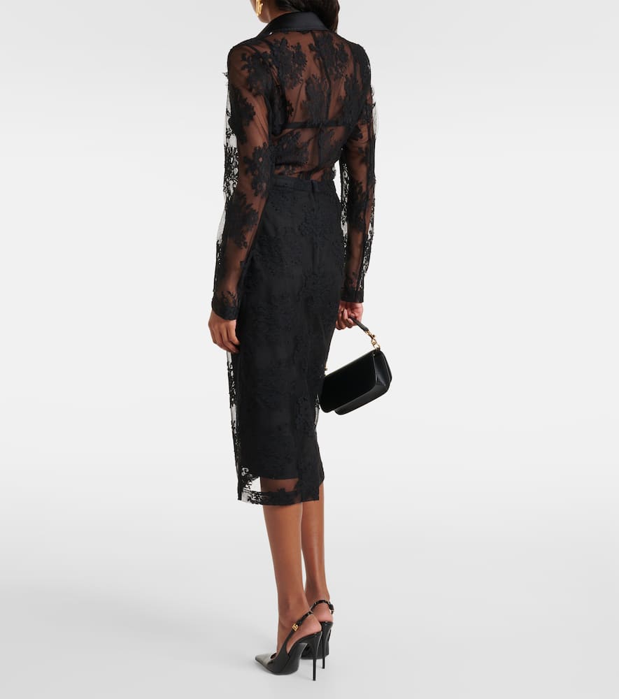 Dolce & Gabbana Cotton And Lace Midi Skirt In Black