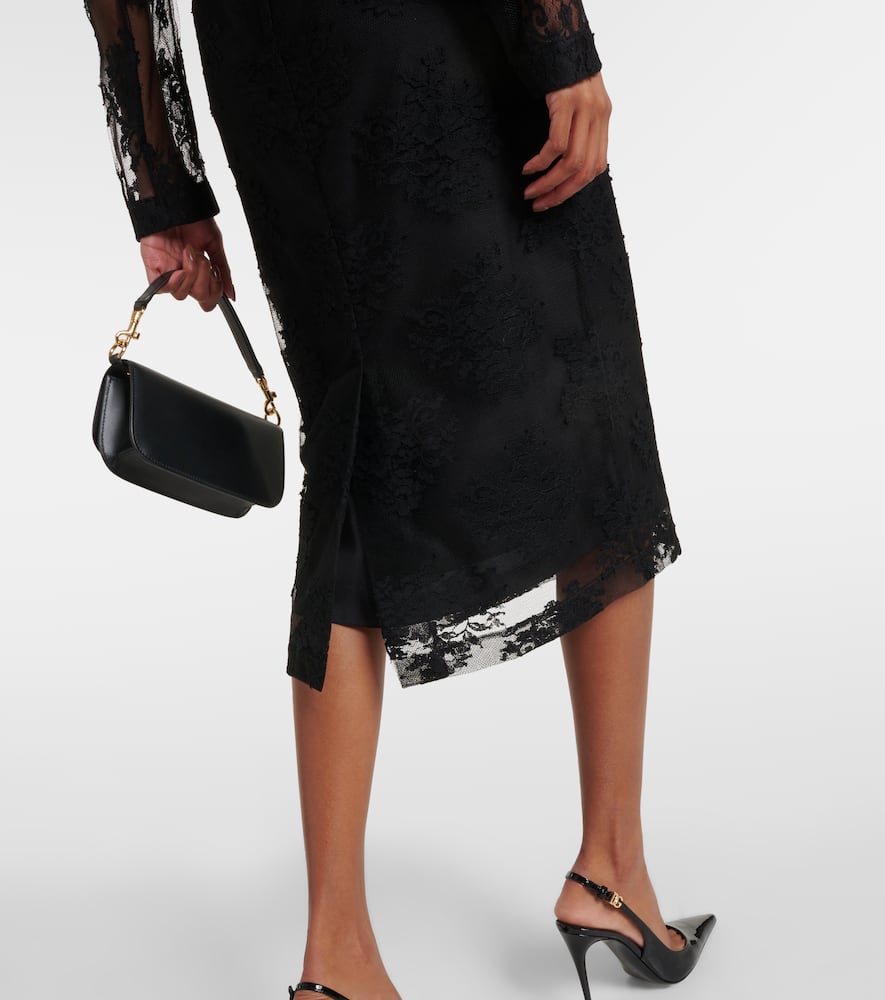 Dolce & Gabbana Cotton And Lace Midi Skirt In Black