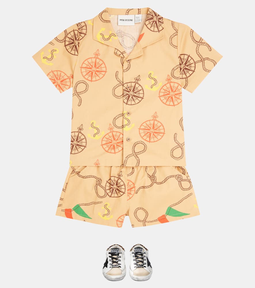Mini Rodini Nautical Printed Cotton Shorts In Beige