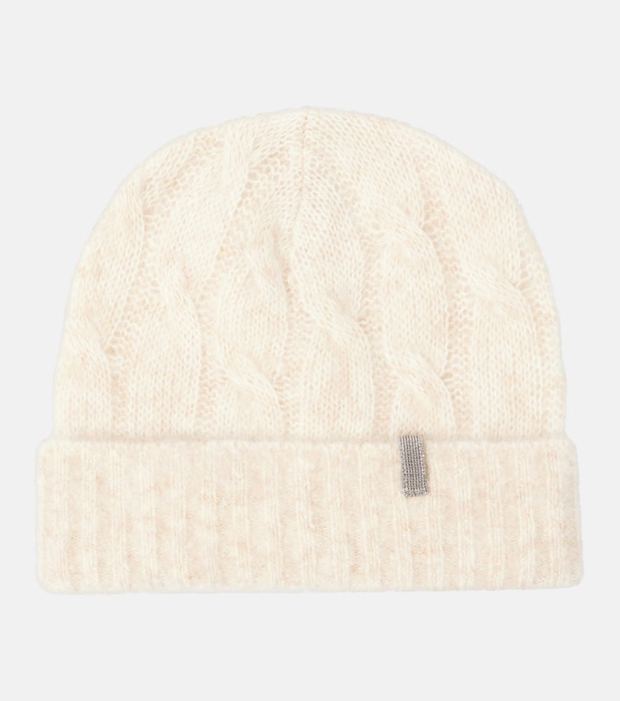 Cable-knit mohair beanie