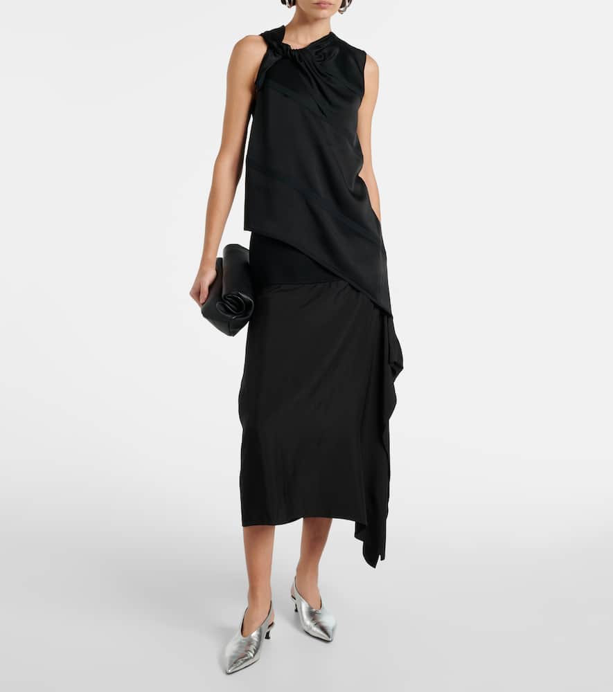 Jil Sander Sm Top Black Asymmetric Gloss With Bow In Black