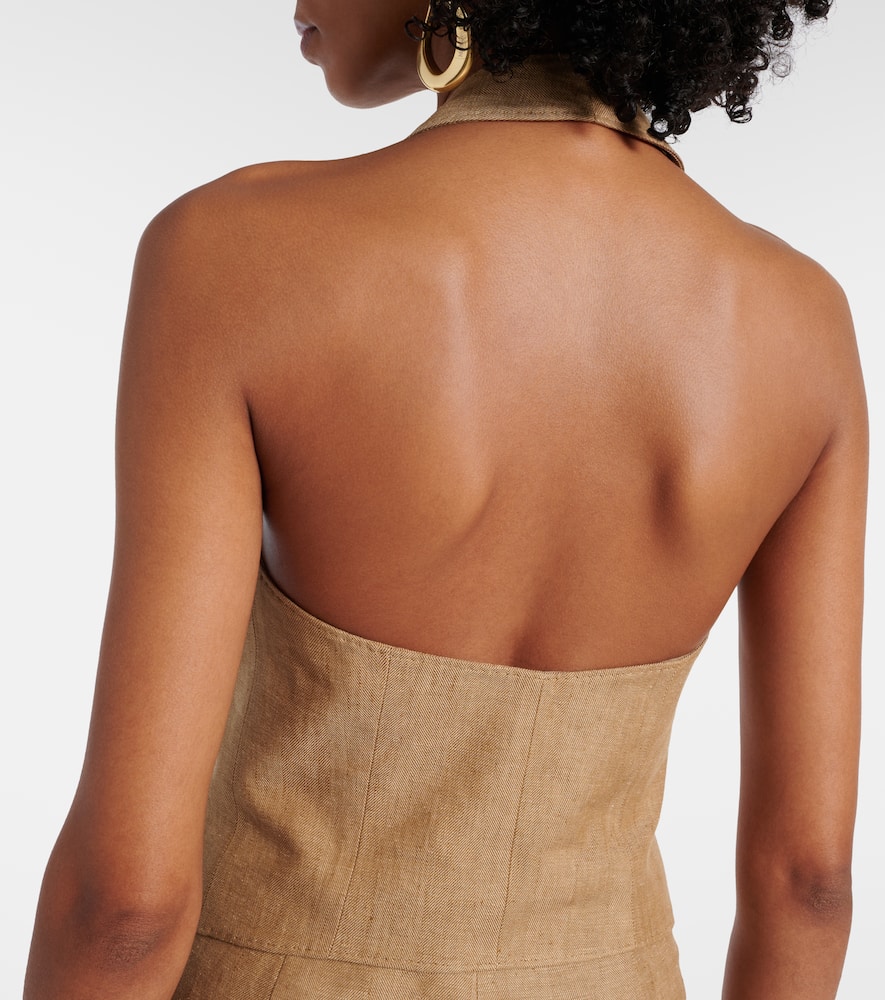 Max Mara Knitwear With Button Detailing And Halterneck In Beige