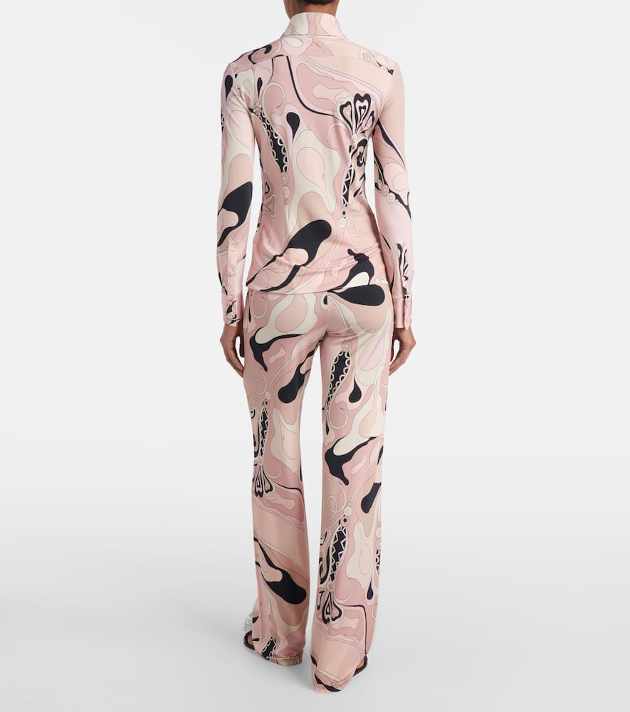 Pucci Nude Orchidee-print Satin Jersey Fitted Shirt