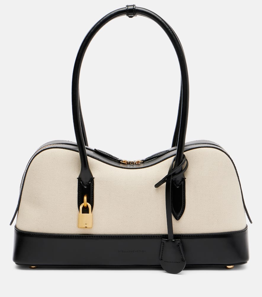 Stella Mccartney Stella Ryder Medium Cotton Canvas And Alter Mat Shoulder Bag In Black