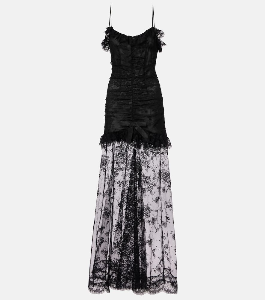 Bow-detail cotton-blend lace gown