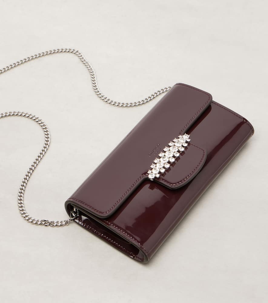 Jimmy Choo Bing Patent Leather Wallet On Chain In Burgundy