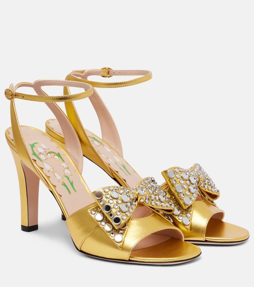 Valentino Bowow 95 Embellished Metallic Leather Sandals