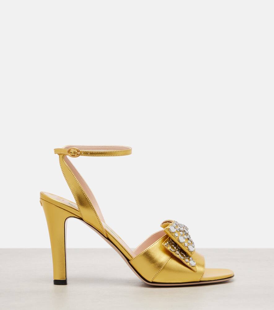 Valentino Bowow 95 Embellished Metallic Leather Sandals