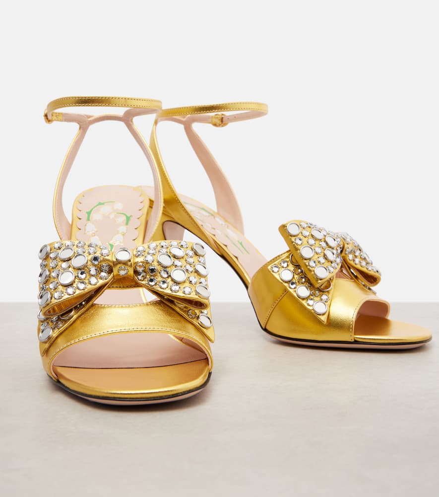 Valentino Bowow 95 Embellished Metallic Leather Sandals