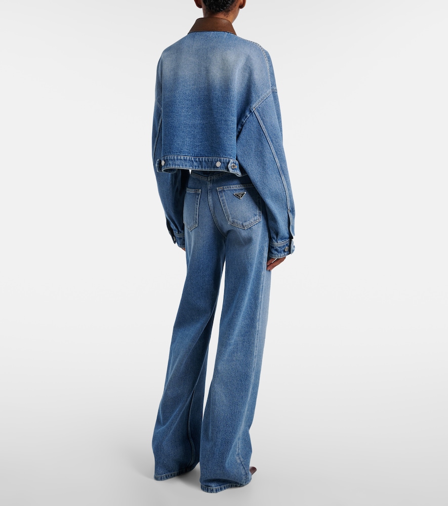  Prada Prada Leather-trimmed Cropped Denim Jacket 