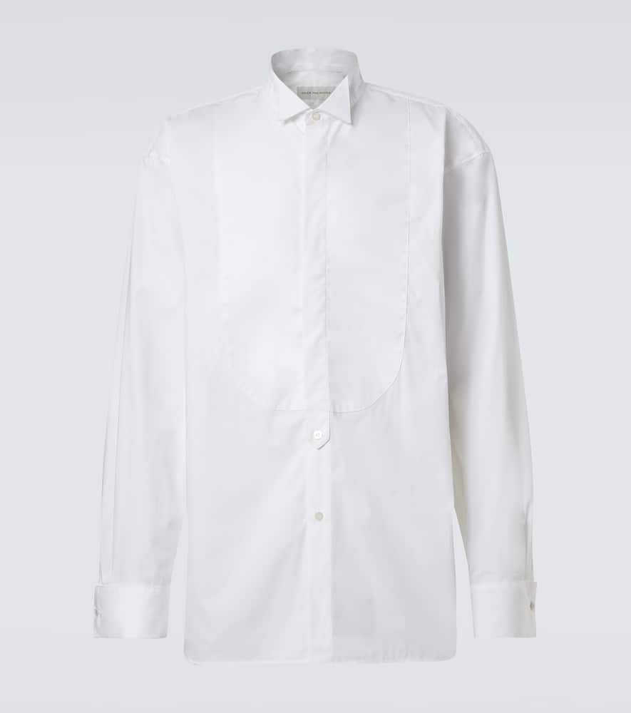 Dries Van Noten Oversized Cotton Poplin Tuxedo Shirt In Neutral