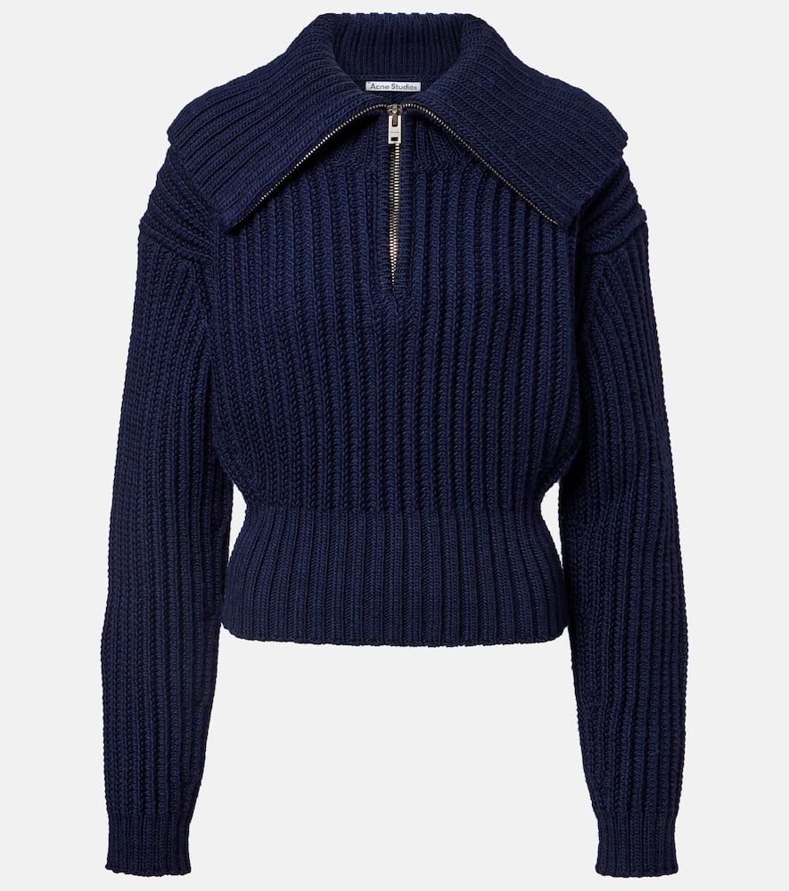 Acne Studios Embroidered Ribbed-knit Wool Sweater In Blue