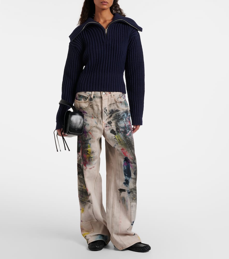 Acne Studios Embroidered Ribbed-knit Wool Sweater In Blue