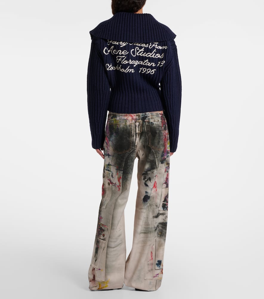 Acne Studios Embroidered Ribbed-knit Wool Sweater In Blue