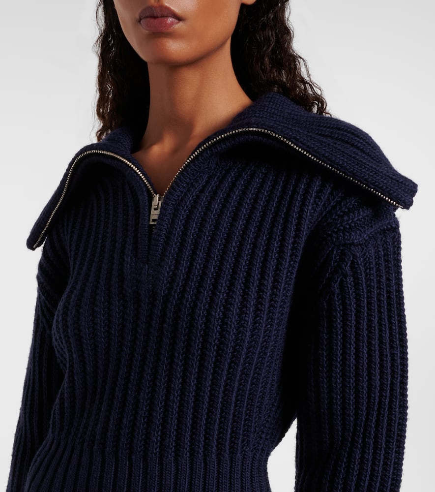 Acne Studios Embroidered Ribbed-knit Wool Sweater In Blue