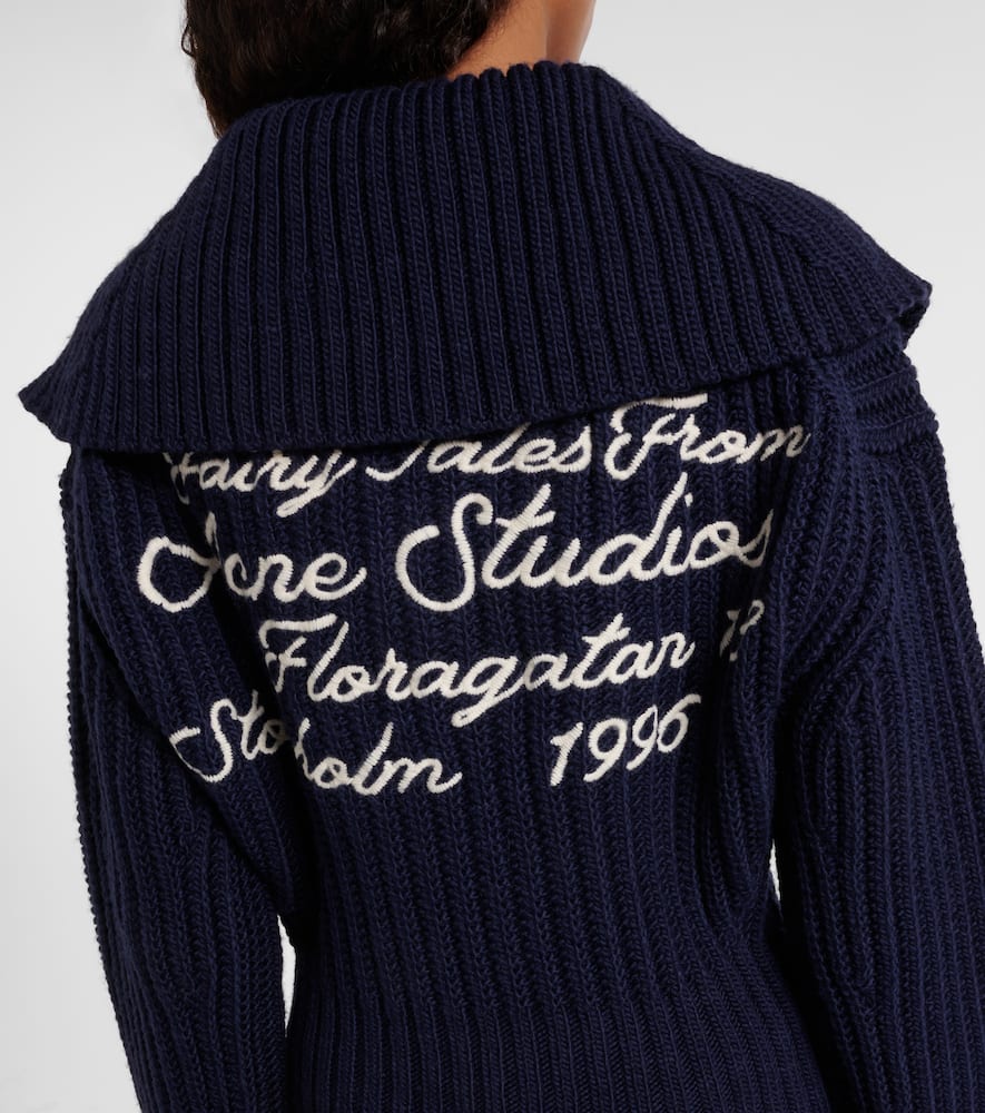 Acne Studios Embroidered Ribbed-knit Wool Sweater In Blue