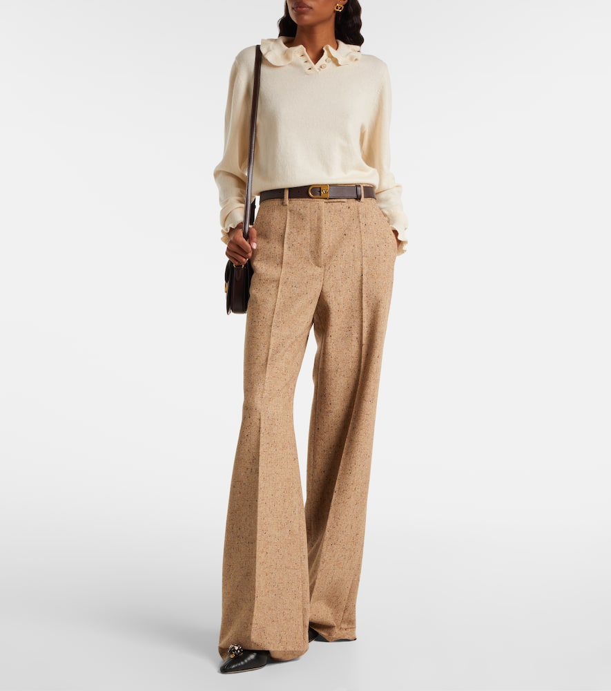 Valentino High-rise Virgin Wool Wide-leg Pants In Brown