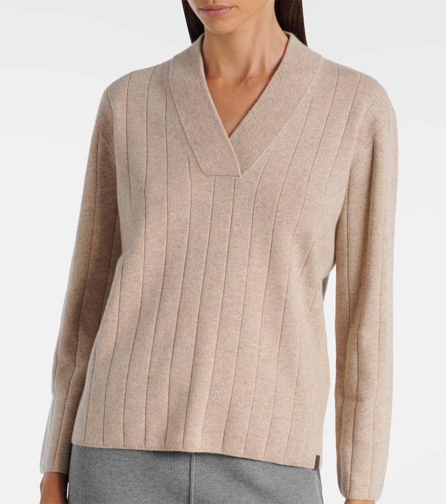 Max Mara Arten Ribbed-knit Cashmere Sweater In Neutral