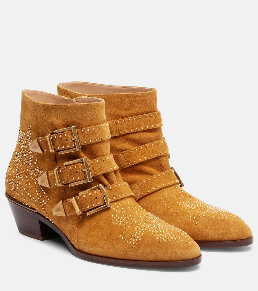 Chloé Susan Studded Suede Ankle Boots In Brown