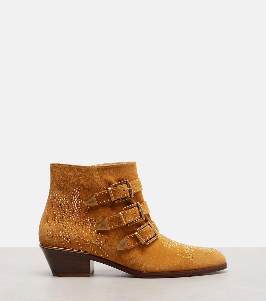 Chloé Susan Studded Suede Ankle Boots In Brown