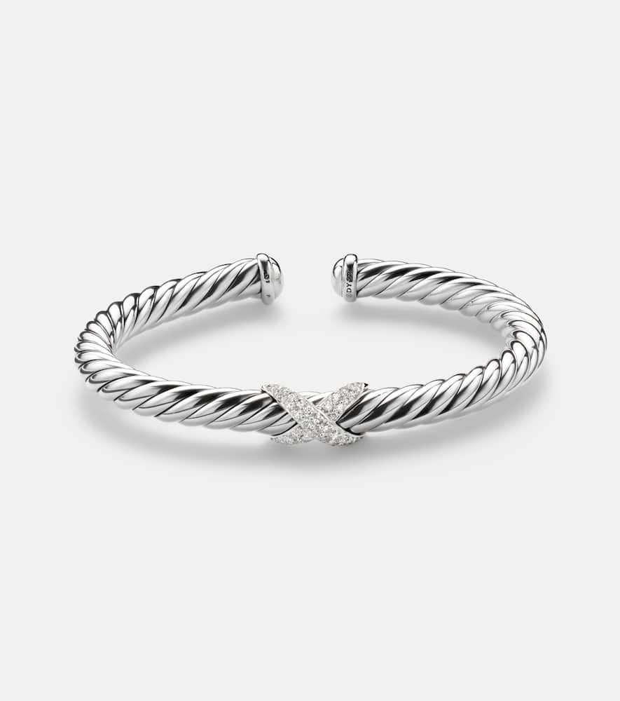 David Yurman Cable Flex 925 Sterling Silver Bracelet With Diamonds