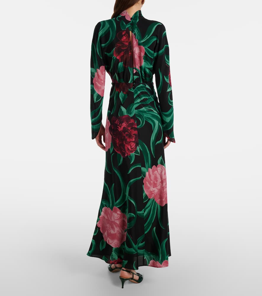 La Doublej Gilda Floral Silk Midi Dress In Black