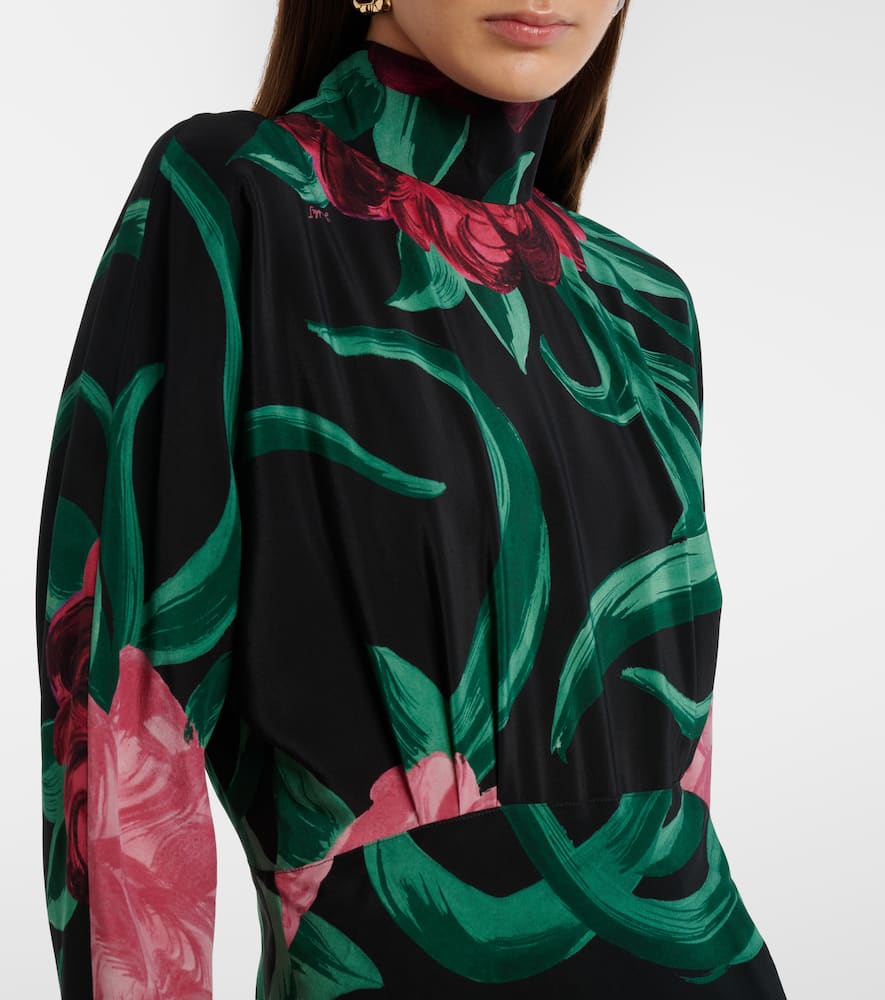 La Doublej Gilda Floral Silk Midi Dress In Black