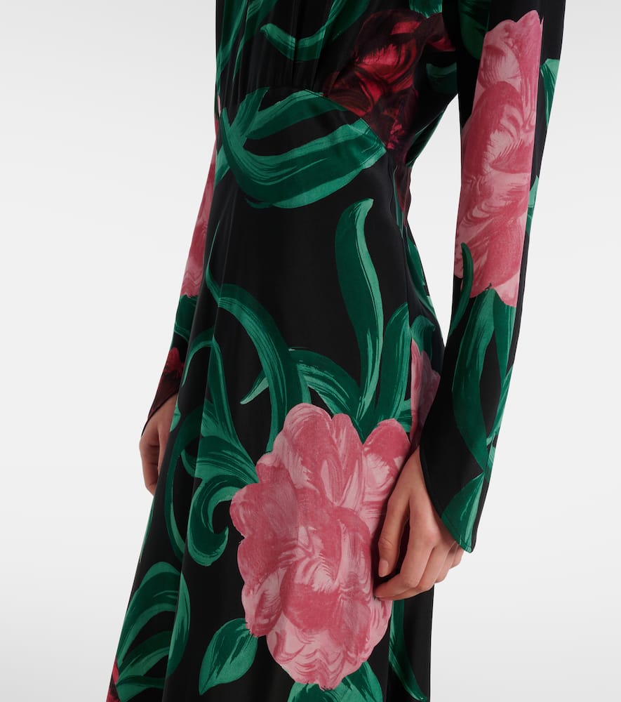 La Doublej Gilda Floral Silk Midi Dress In Black