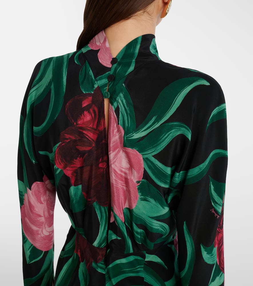 La Doublej Gilda Floral Silk Midi Dress In Black