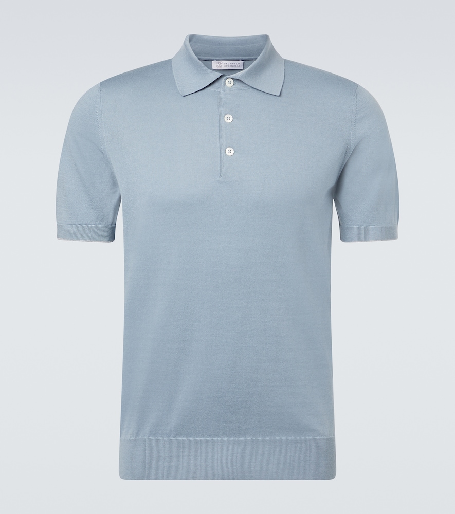 Brunello Cucinelli Cotton Pique Polo Shirt In Blue