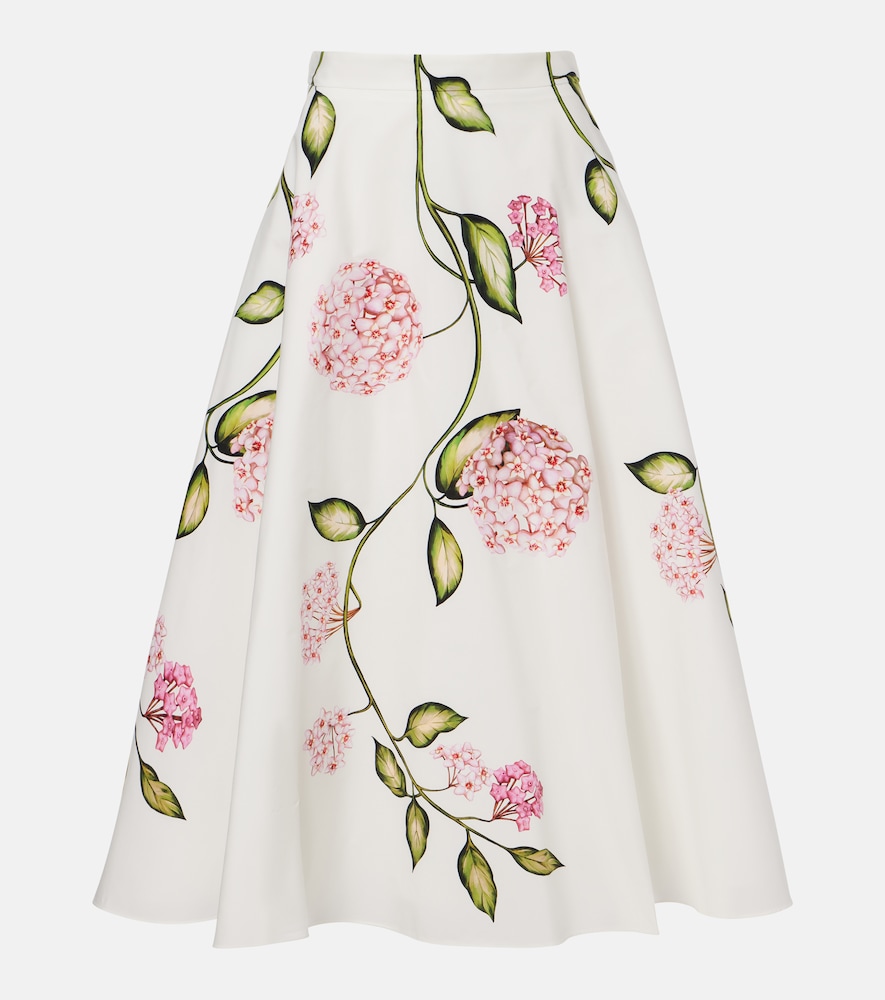 Oscar de la Renta Floral cotton-blend poplin midi skirt
