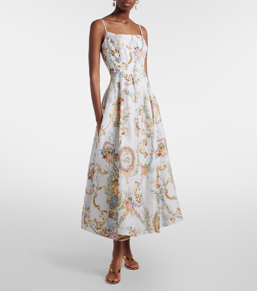 Camilla Printed linen and silk bustier dress
