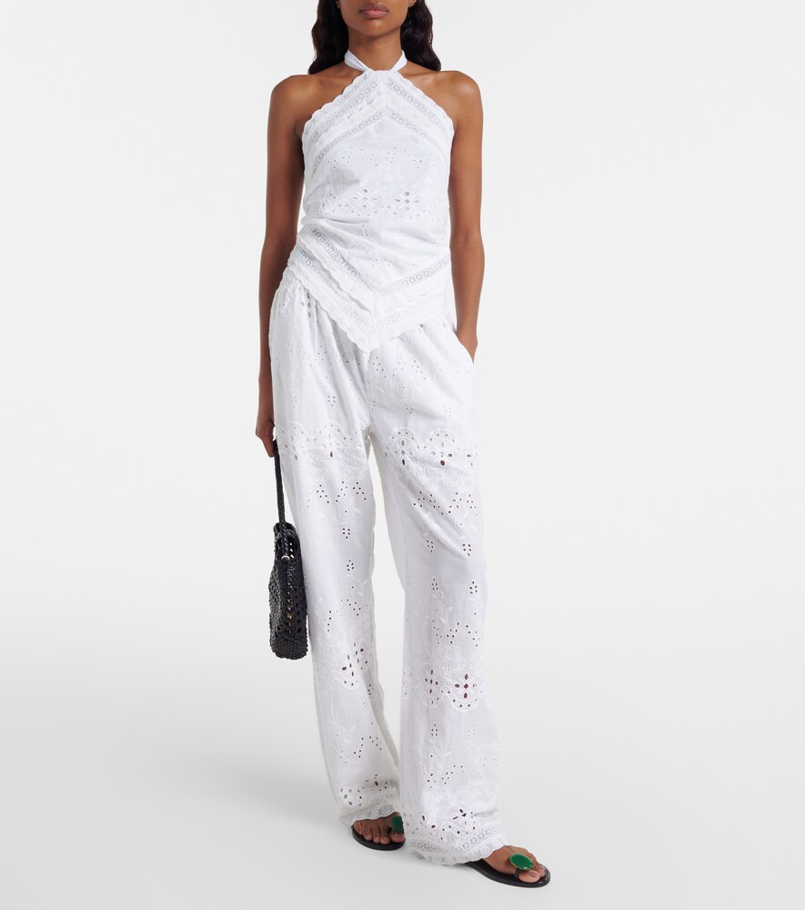 Melissa Odabash Lula embroidered cotton wide-leg pants