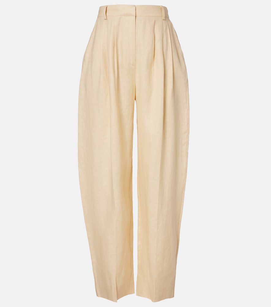 Posse Rio Pleated Linen Barrel-leg Pants In Neutral