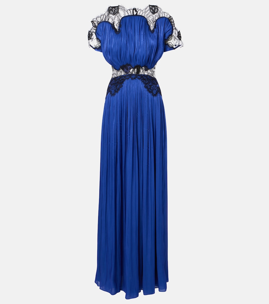 Costarellos Lace-trimmed Lurex georgette gown