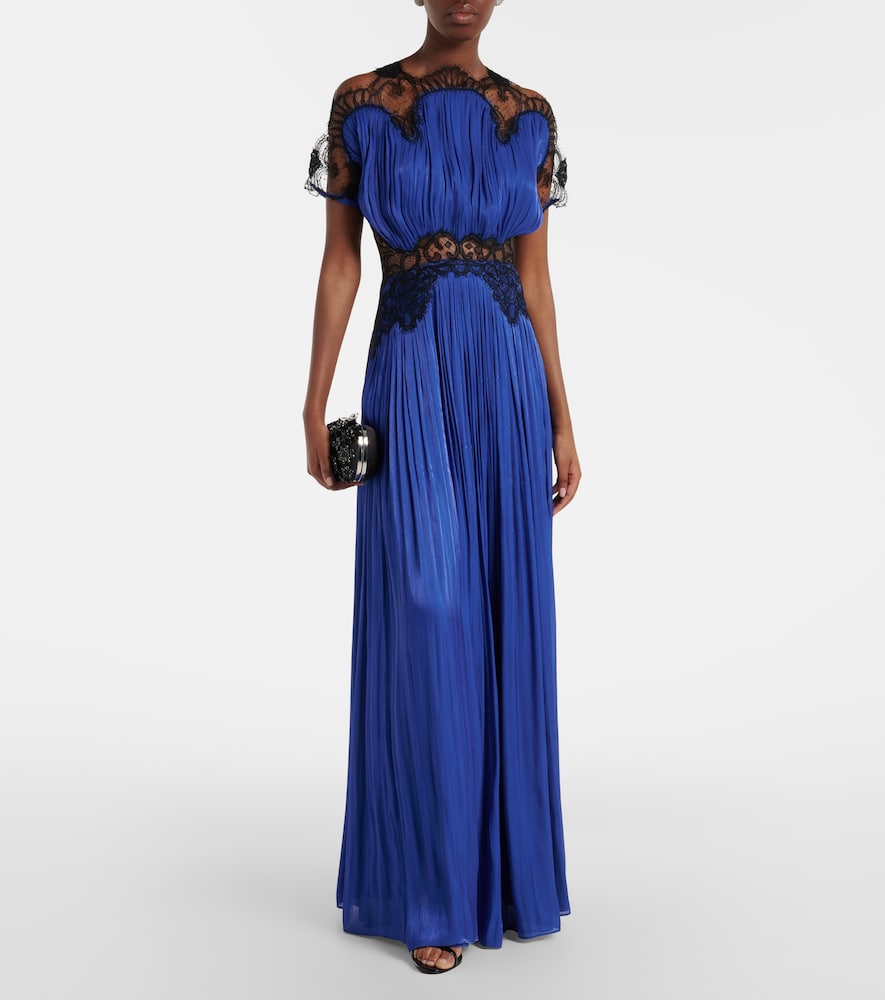 Costarellos Lace-trimmed Lurex georgette gown