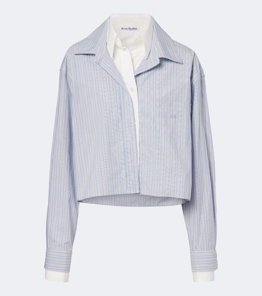 Acne Studios Striped Cropped Cotton Poplin Shirt In Blue