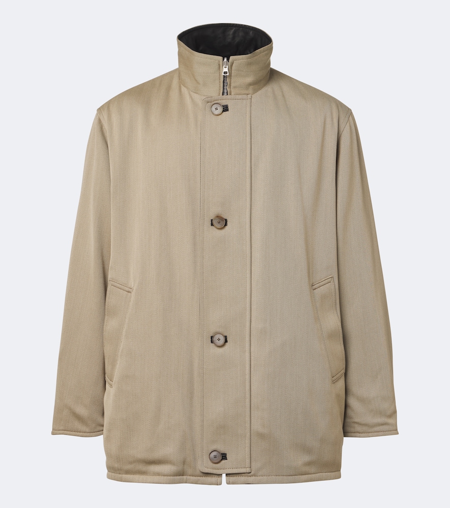 Auralee Reversible Leather And Wool Jacket In Beige