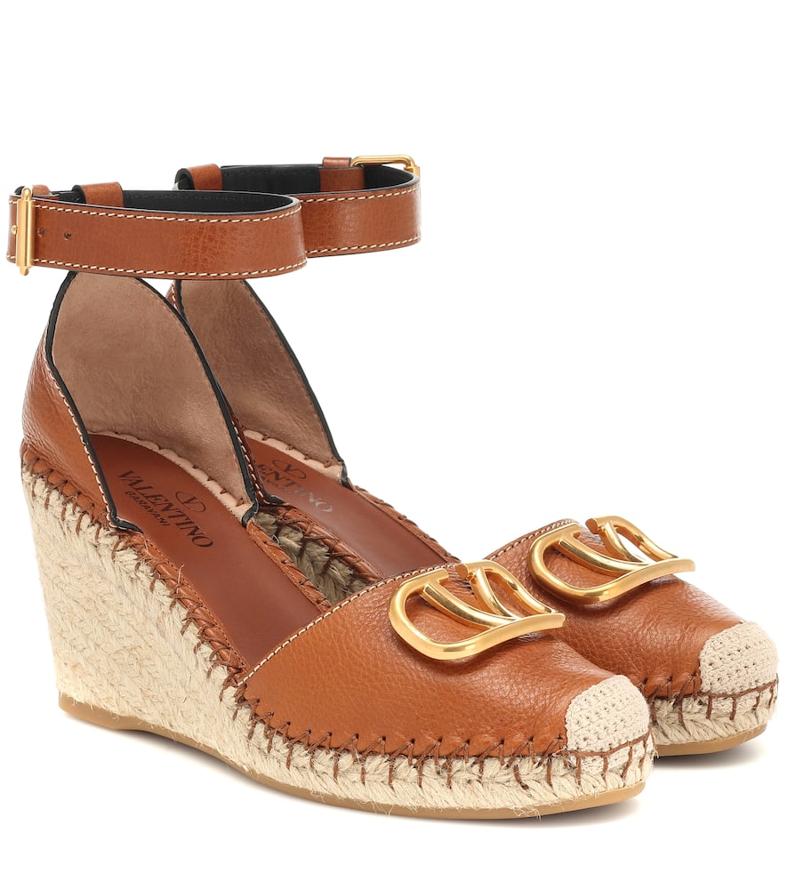 Click to view more detailed imagery on our partner's website Valentino Vlogo Leather Wedge Espadrilles In Brown