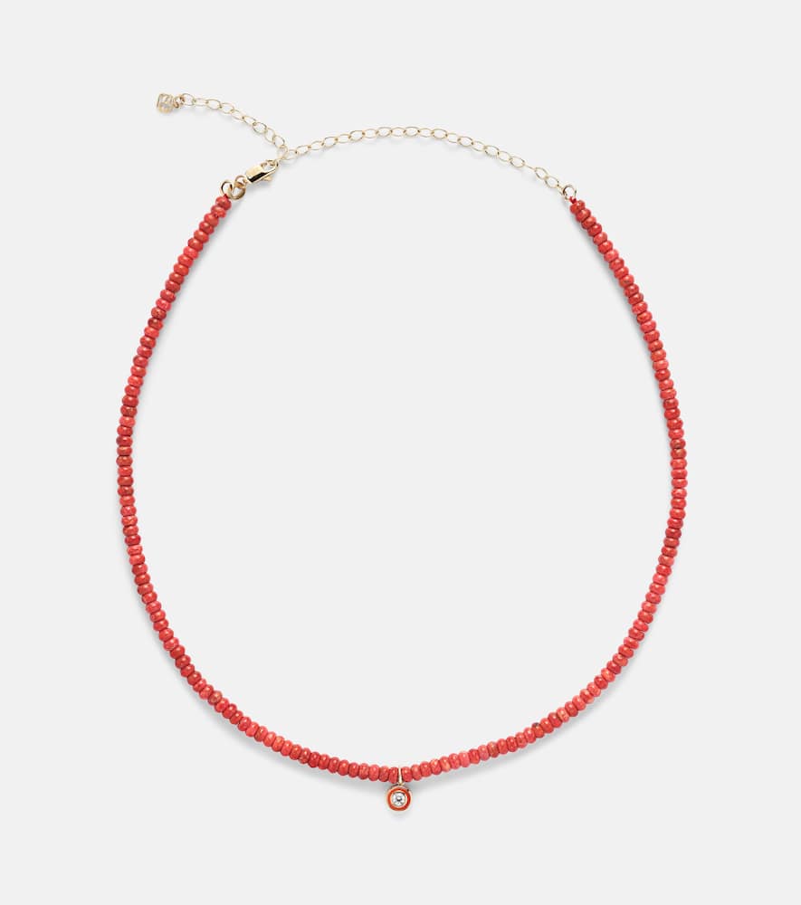 Sydney Evan Bamboo coral and 14kt gold charm necklace