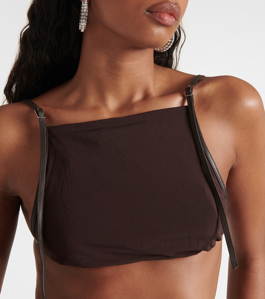 Shop Christopher Esber Framed Leather-trimmed Crop Top In Brown