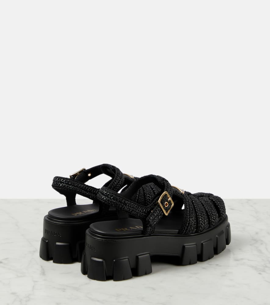 Prada Monolith Crochet Cage Sandals In Black